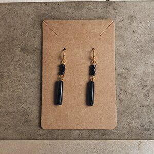 Handmade Black Gold Beaded Dangle Earrings Women Elegant Jewelry Gift Idea